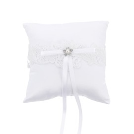 VALICLUD Wedding Ring Cushion Bowknot Ring Cushion Delicate Lace Pearl Wedding Ring Cushion Wedding Party Bowknot Ring Holder for Wedding Engagement Party White