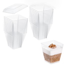 EURO CLASSIC Plastic Mini Dessert Cups/Dessert Bowls with Lids - Reusable 24 Pack, 2oz or 4oz, Dessert, Small Fruit Cups Appetizers Serving Bowls for Dessert Pudding Trifles (120ml)