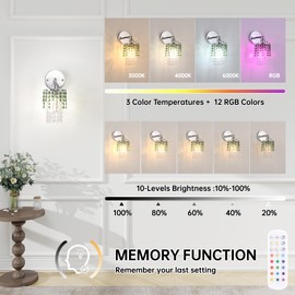 Shenmoyl Set of 2 Crystal Battery Operated Wall Sconce,Rechargeable Wall Lamp with 5400mAh Battery & Remote Control, Modern Dimmable Wireless Wall Lights for Bedroom Bathroom (Green, Silver Base)