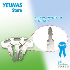 H806 180845 17001-00019 lgnition Keys Replacement for Takeuchi Excavator Loader Skid Steer, Gehl Loader New Holland Excavator and Track Loaders Heavy Equipment (3 Pack)