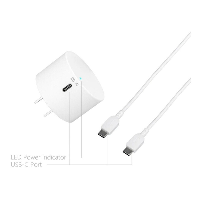 ONN Fast Charging adapter 20 Watt + USB-C Charging Cable,