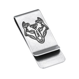 ChainsHouse Wolfskopf Money Clip Men Women Stainless Steel Money Clip Viking Money Clip for Cash Credit Cards, silver