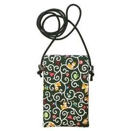 Kyoi Smartphone Shoulder Bag, Lightweight, Portable, Cotton, Sacoche, With Lid, Smartphone Pochette, Auskiya Shiba Inu Green