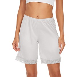 GYS Culotte Slips for Women Lace Pettipants Bloomer Half Slip Shorts for Under Dress Split Skirt, White, Large