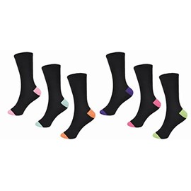 6 Pairs Ladies Black and Multicoloured Ankle Socks - UK 4-7
