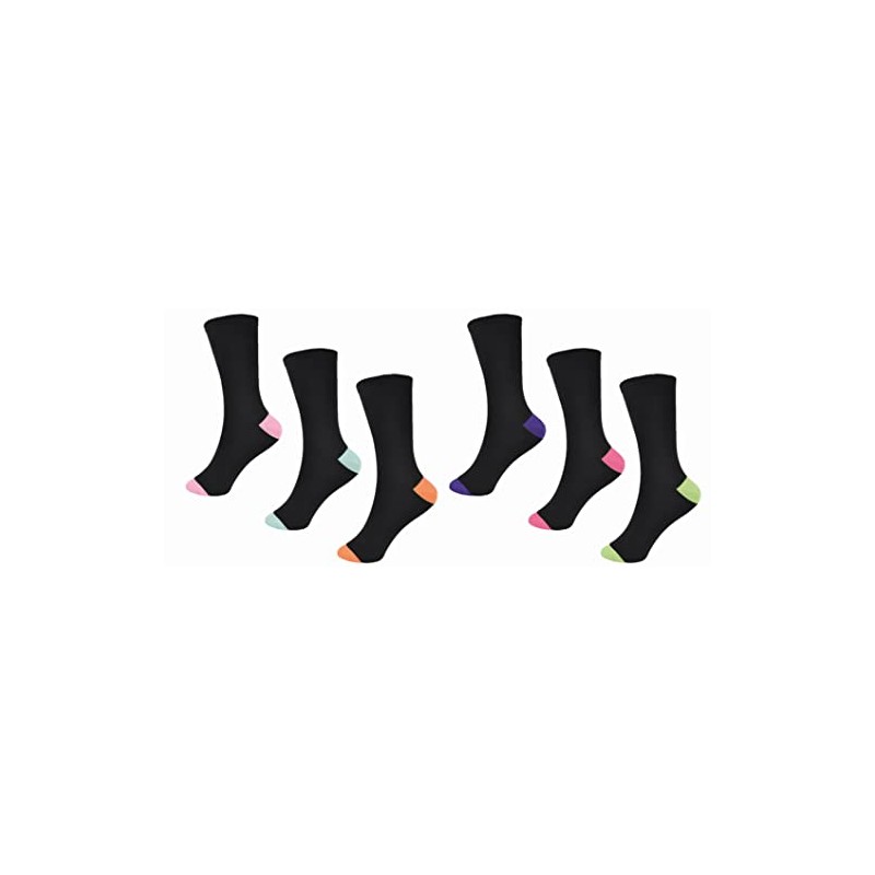 6 Pairs Ladies Black and Multicoloured Ankle Socks - UK