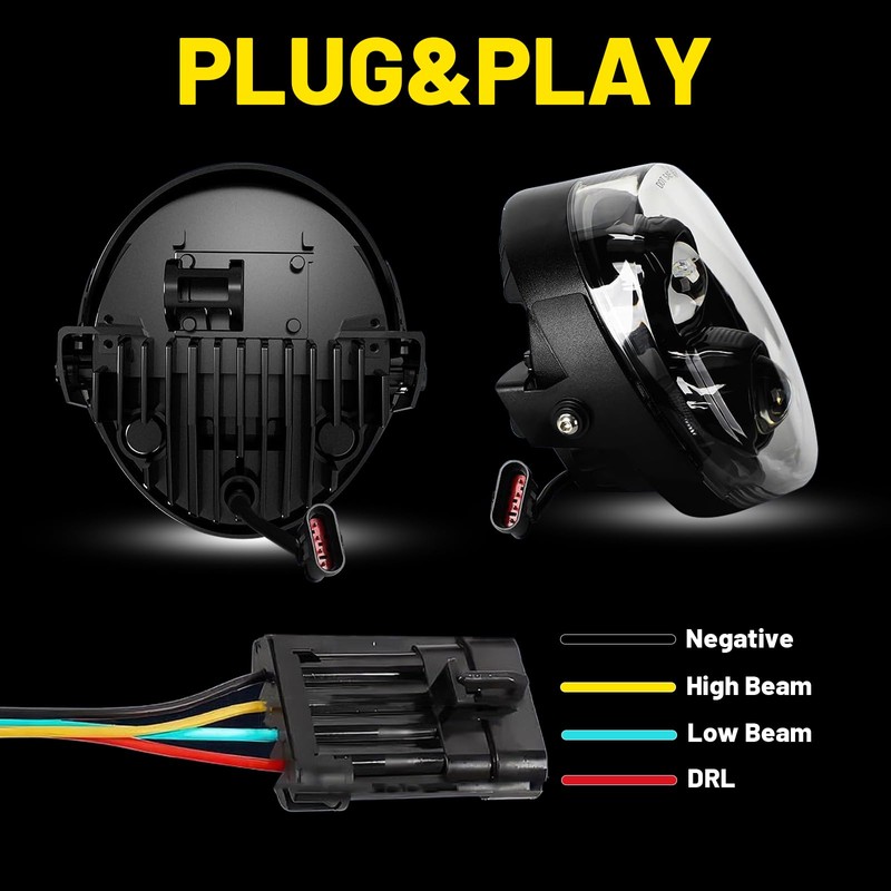 LED Motorcycle Headlight with High Low Beam DRL for Harley