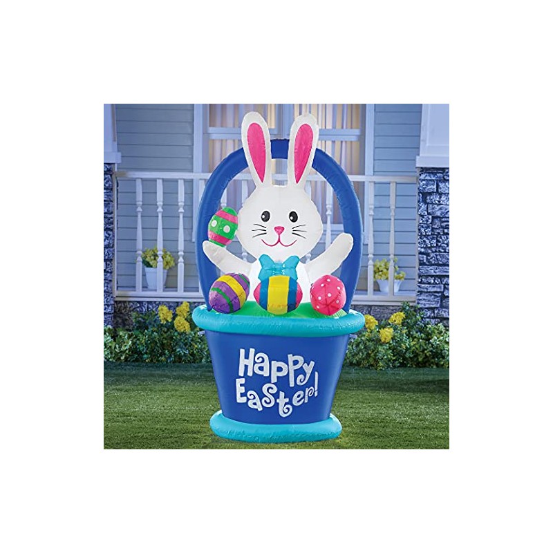 Collections Etc Inflatable Easter Bunny Basket Yard Decoration