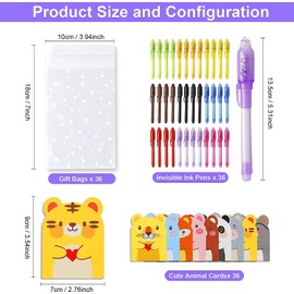 DazSpirit 36PCS Invisible Ink Pens with UV Light, Spy Pens with Animal Cards & Goodie Bags, Party Favors for Kids 8-12, Classroom Prizes, Stocking Stuffers for Christmas Valentines