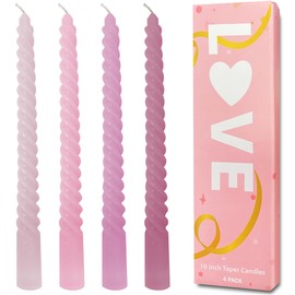 Topsics Spiral Twisted Taper Candles, Set of 4 Dinner Candles, Unscented Taper Candlesticks 10 inch Tall,Ideal Valentines Day Gift, Pink and Purple Tapered Candles