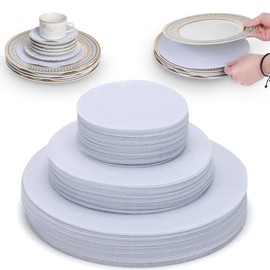 Imncya Premium Thick Soft Felt Plate Pads - Dinner Plates Separators for Stacking & Protecting Dishes - 90 Pcs Felt Dividers in 3 Sizes for China Plates, Saucers, Bowls & Kitchen Storage（White）