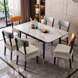 Genina Waterproof Seat Covers for Chairs,Set of 6 Dining Room Chair Seat Covers for Kitchen,Stretch Jacquard Removable Washable Dining Chair Slipcovers Protectors,No Rear Covers, Taupe