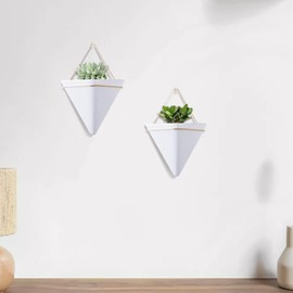 Hanging Planter, 2PCS Geometric Triangle Wall Plant Holder, Ceramic Wall Mounted Plant Holder, for Succulent, Faux Plants, Home and Office Decor, White Wall Plant Shelf Wall Mounted Plant Holder Plan