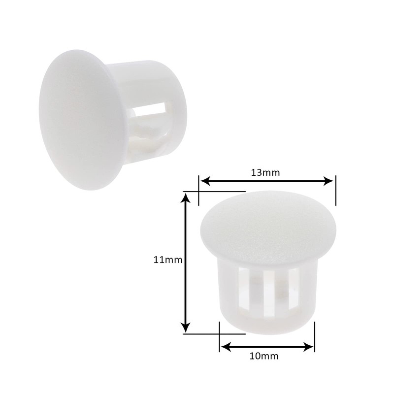 ECSiNG 100PCS Hole Plugs White Plastic 10mm Snap in Locking