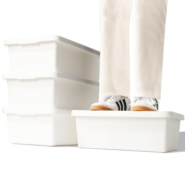 Yishyfier 15 Quart White Storage Bins with lids,Office stackable Plastic
