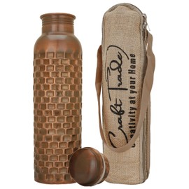 Copper Water Bottle Ayurveda Pure Copper Water Bottle for Drinking 32 oz Antique Black Leak Proof Joint Less Pure Copper Water Bottle with Lid-Purw Water Bottle 950 ML For Gym, Office, Hiking,Travel