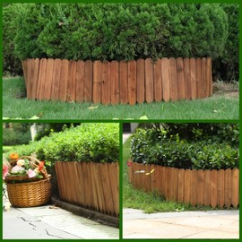 YPshuye Wooden Garden Fence Outdoor Landscape Edging Flexible Wooden Fence with Decorative Design for Garden Yard Flower Bed Planting Border Tree Fence - Walnut - 12'' H x 6.6 Ft L