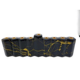 Hand Painted Ceramic Chanukah Menorah Hanukkiah in Black Faux Marble Look + 1 Box Chanukah Candles