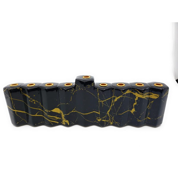 Hand Painted Ceramic Chanukah Menorah Hanukkiah in Black Faux Marble