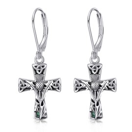 Scottish Thistle Earrings 925 Sterling Silver Scottish Symbol Of Love Celtic Knot Dangle Drop Earrings Scottish Thistle Jewelry Gift For Women Girls, simulated abalone