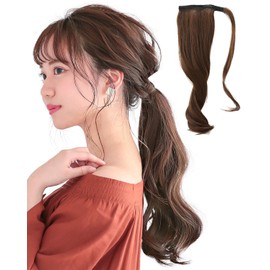 AQUADOLL wgt807 Wig, Ponytail, Medium, Curl, Magic Pony Velcro Pony Arrangement, Point Wig, RLB. Real Brown