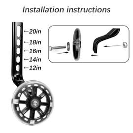 ALI2 Kids Bike Stabilisers for Childs, Bicycle Training Flash Wheels for Kids Compatible with 12 14 16 18 20 Inch Kids' Variable Bicycles & Single-Speed Bikes.(Black)