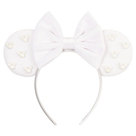 Bianbaistar White Velvet Mouse Ear Headband with Pearl Accents - Elegant & Sweet Accessory for Parties, Theme Parks & Festive Gatherings