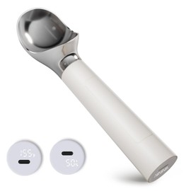 Heated Scoop for Hard Ice Cream, Electric Icecream Scooper Max to 155℉, Self Warming Spoon with Rechargeable Battery, Rust-Proof Metal, Easy to Clean