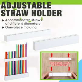 Baderke Straw Holder for Cabinet Reusable Straw Organizer with Double Sided Adhesive Tape Screws Storage Container for Kitchen Counter Cupboard (White,Novel)