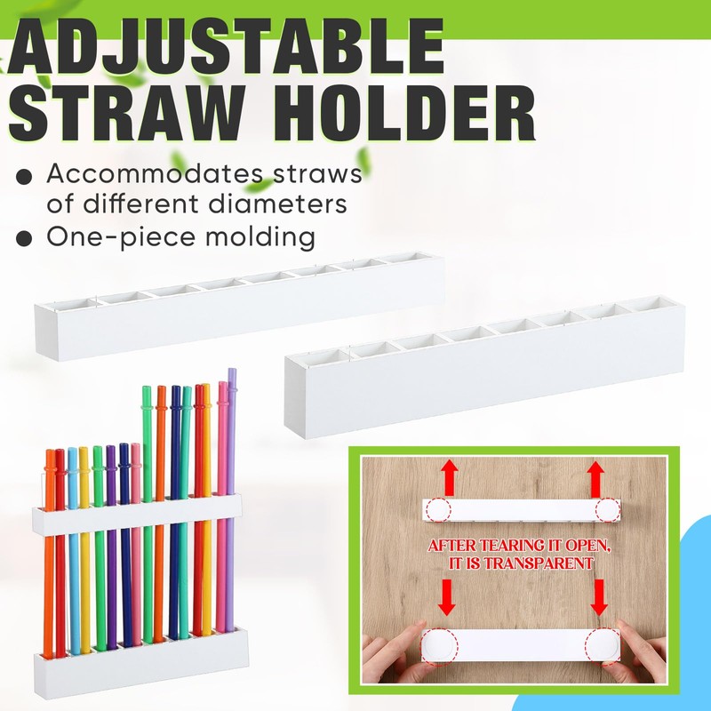 Baderke Straw Holder for Cabinet Reusable Straw Organizer with Double