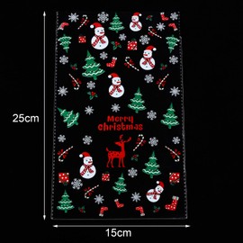 HESTYA 50 Counts 15 x 25 cm Flat Clear Cellophane Treat Bags Block Bottom Chritstmas Element Snowflake Patterned Storage Bags Sweet Bags with 300 Pieces Twist Ties for Christmas Party Favor (Style A)