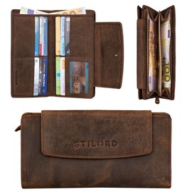 STILORD 'Lorelai' Women's Large Leather Purse Zip Vintage Wallet Landscape Elegant and Stylish, Sepia - Brown, coin purse