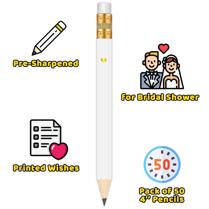 Vusnud Bridal Shower Pencils for Party Games, 50 Pack, 4