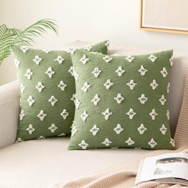 MIULEE Set of 2 Decorative Throw Pillow Covers Rhombic Jacquard Pillowcase Soft Square Cushion Case for Summer Couch Sofa Bed Bedroom Living Room 20x20 Inch Sage Green