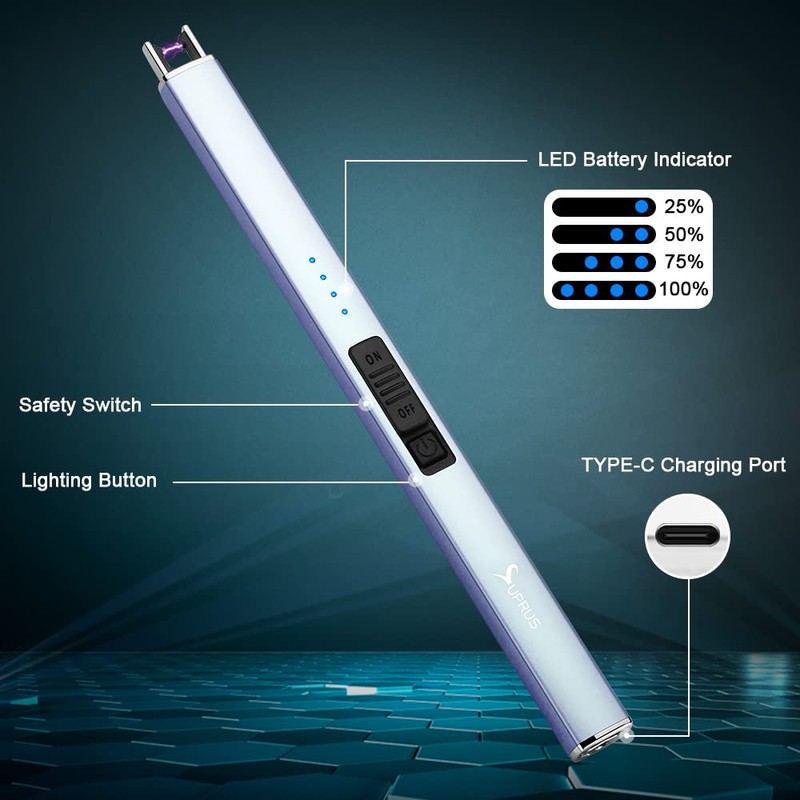 SUPRUS Electric Lighter Arc Windproof Flameless USB Rechargeable Lighter with