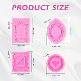 4 Pcs Baroque Style Photo Frame Silicone Molds, Mini Frame Silicone and Air Dry Clay Molds for Crafts（Pink）