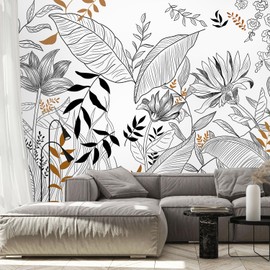 YQWDMX -Hand-Painted Flower Plant Fabric Wallpaper Simple Art Living Room 100" x 65" (Not Peel and Stick)