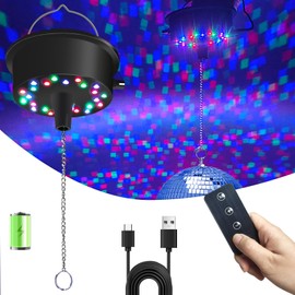 Disco Ball Motor with Lights with Remote, Palujorty 5 RPM-9 RPM 24 LED Mirror Ball Motor with Lights for 4" 6" 8" 12" Balls for Party(USB/Battery Powered)