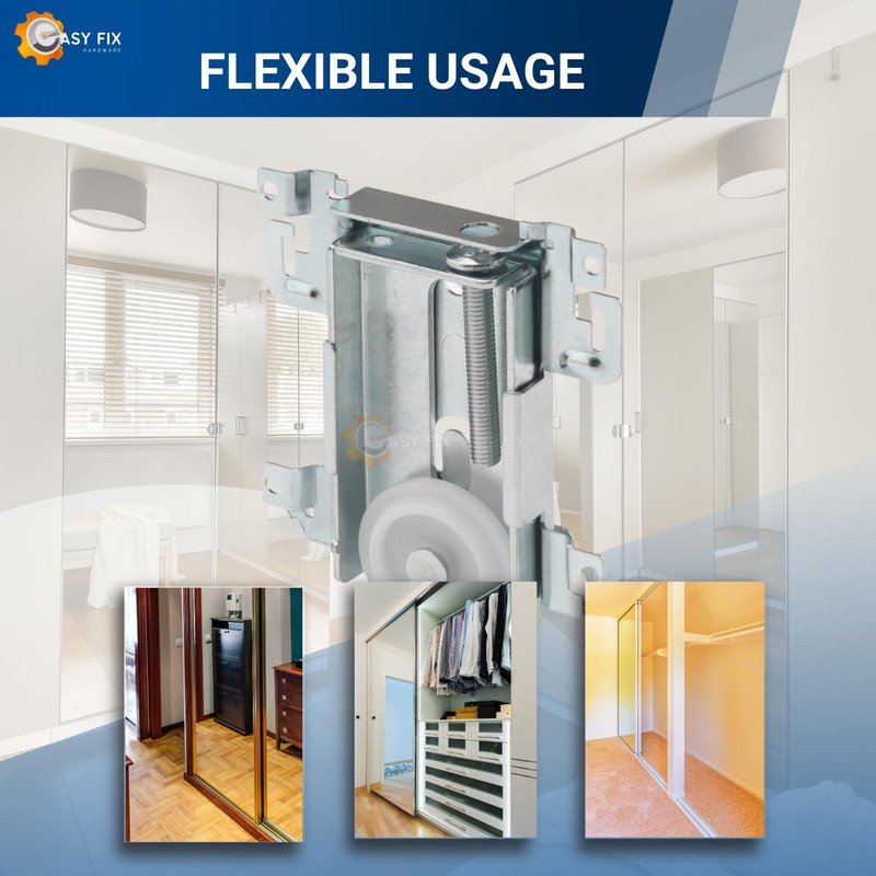 Steel-Framed Mirror Closet Door Roller Assembly - Convex 1-7/16" Wheels