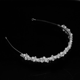 Bridal Tiara Headband Silver Crystal Rhinestones, Pearls, Crystal Beads