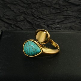 Loqimu Titanium Turquoise Rings for Women Teen Girls Adjustable Stacking Rings Aesthetic Jewelry Gold Stainless Steel Water Drop Open Knuckle Finger Rings Statement Engagement Rings (Gold)