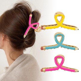 3PCS Teacher Hair Clips, Pencil Hair Clips for Women,Stylish and Durable Claw Clips for Thick and Thin Hair（Yellow，Pink，Blue）