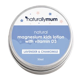 NaturallyMum Kids Magnesium Lotion with Vitamin D3 50ml | Lavender & Chamomile Magnesium Cream for 6+ Months | Travel Size Lotion with Shea Butter & Coconut Oil | Non-Greasy Formula