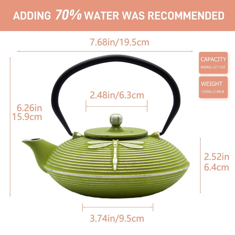 Cast Iron Teapot,SECHUDO Tea Kettle Coated with Enameled Interior for