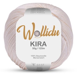 Wollidu Kira 100% Cotton for Knitting and Crocheting, 1 x 50 g Set, Crochet Yarn, Knitting Yarn - Cream