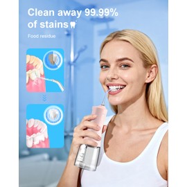 Operan Cordless Water Flossers for Teeth, 300ML Rechargeable Oral Irrigator with 4 Modes & 4 Nozzles, Portable Water Flossers for Adults, IPX7 Waterproof for Home and Travel, Pink，01Pack