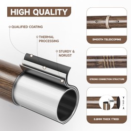 BRIOFOX Walnut Wood Curtain Rods for Windows 72 to 144 Inch(6-12ft) - 1'' Diameter Heavy Duty Curtain Rods with Imitation Wood Grain Pattern Finials,Adjustable Decorative Curtain Rods Set,28-144''