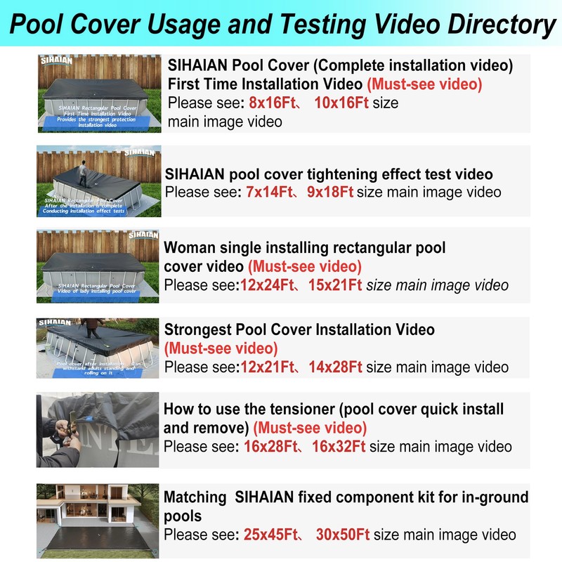 SIHAIAN 12x24Ft Rectangular Pool Cover with Side Storage for Oval