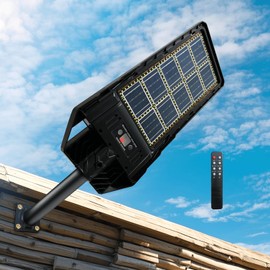 Locontifni Solar Outdoor Street Lights with Motion Sensor, 3000W Dusk to Dawn IP65 Waterproof 350000LM 204 LED Flood Light with Remote for Yard, Driveway, Park Lot, Barn, Greenhouse