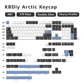 KBDiy Arctic PBT - Juego de teclas de doble disparo, 176 teclas, retro, color azul, personalizado, 60% teclas de perfil cerezo para teclado mecánico 61/64/68/84/87/100/104/108